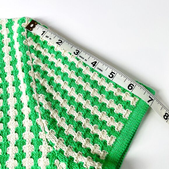 Zara Cropped Knit Blouse Medium Green White Pattern Cropped Knit Tie Front S/M - Picture 10 of 12